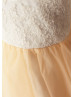 Ivory Lace Champagne Tulle V Neck Tea Length Flower Girl Dress